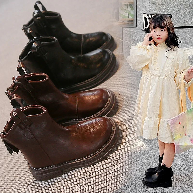 

Vintage Children's Chelsea Boots 2025 Autumn New Fashion Soft Leather Ankle Boots for Kids Girls Casual Shoes Short Boots