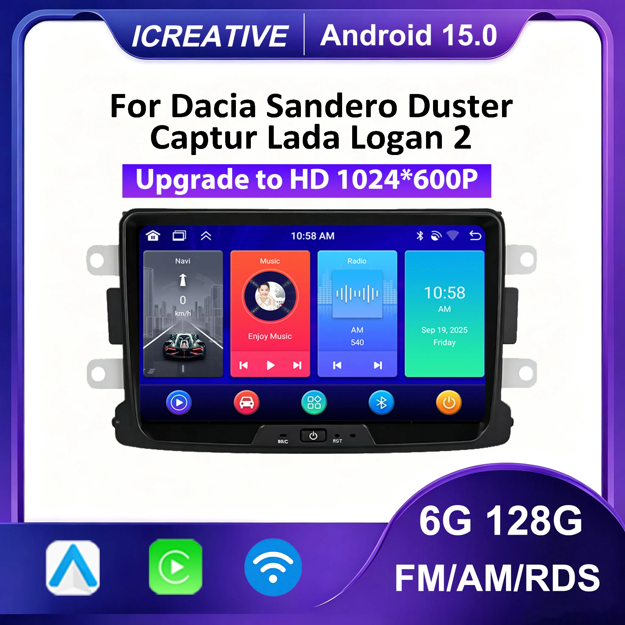 Android 15 Autoradio für Dacia Sandero Logan 2 2012-2019 Duster Renault Captur Lada Xray 2 GPS-Navigation Stereo Carplay 4G BT
