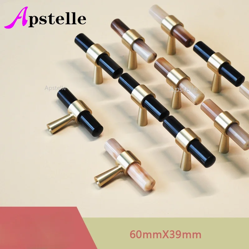 

APSTELLE Luxury Horn + Brass Cabinet KnobsHandles Elegant Door Knobs and Handles for Cabinet Kitchen Cupboard Pulls Furniture