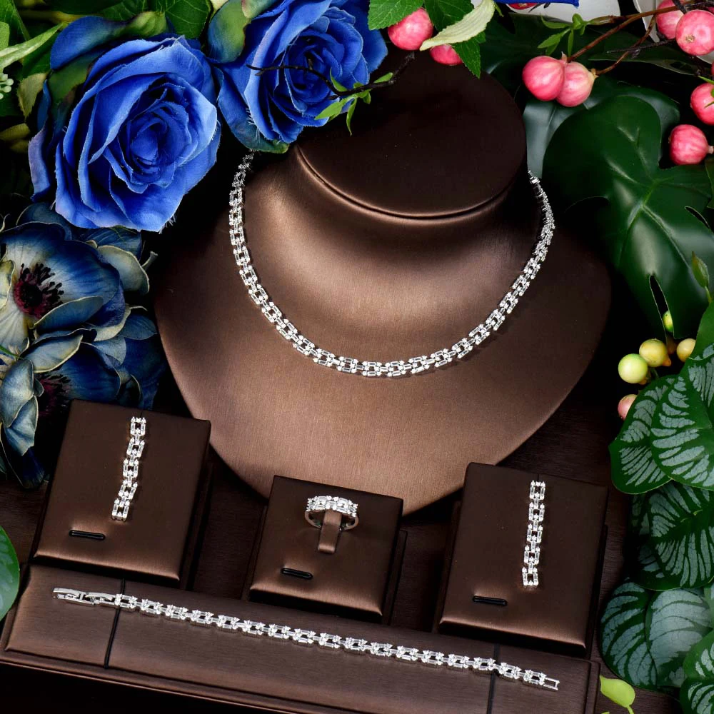 

HIBRIDE Personalised Understated Purity Necklace Earrings Chain Clasp Women's Set Daily Party Dress Wedding Accessories S-409