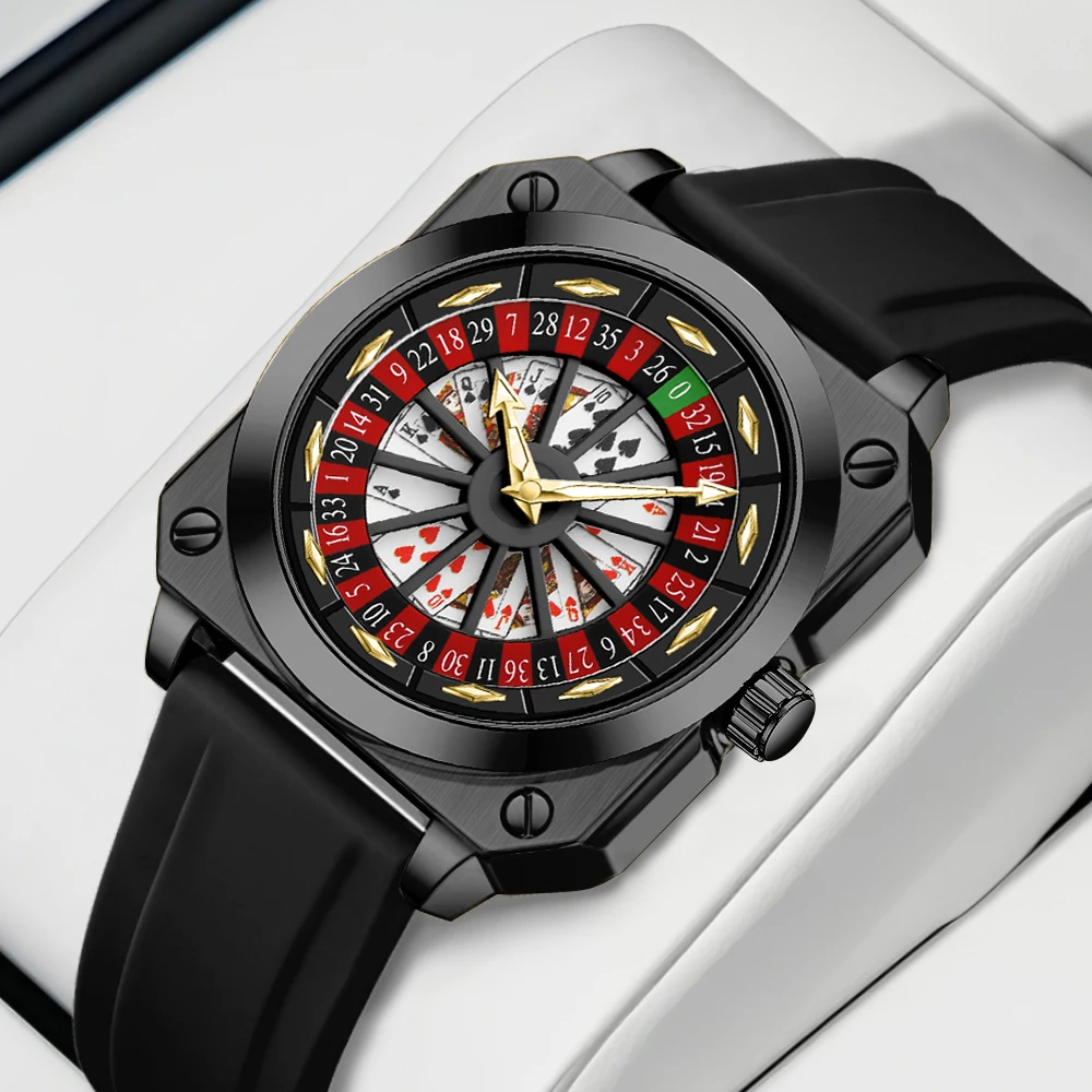 High Quality  Roulette Casino Loading Quartz Watch Mens Original Brand Sports Style Silicone Night Light Square Gift Watch Men