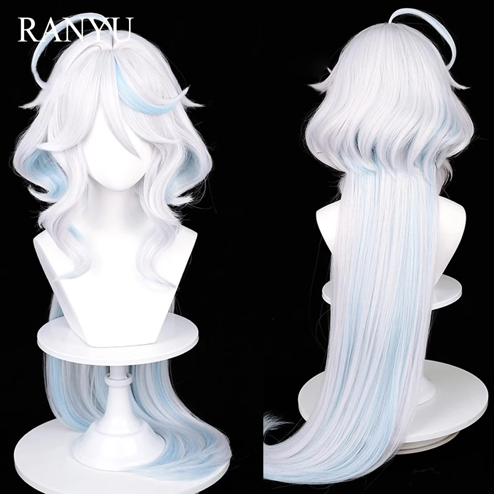 

RANYU Genshin Impact Focalors Wigs Furina Synthetic Long Straight White Blue Mix Game Cosplay Hair Wig for Party