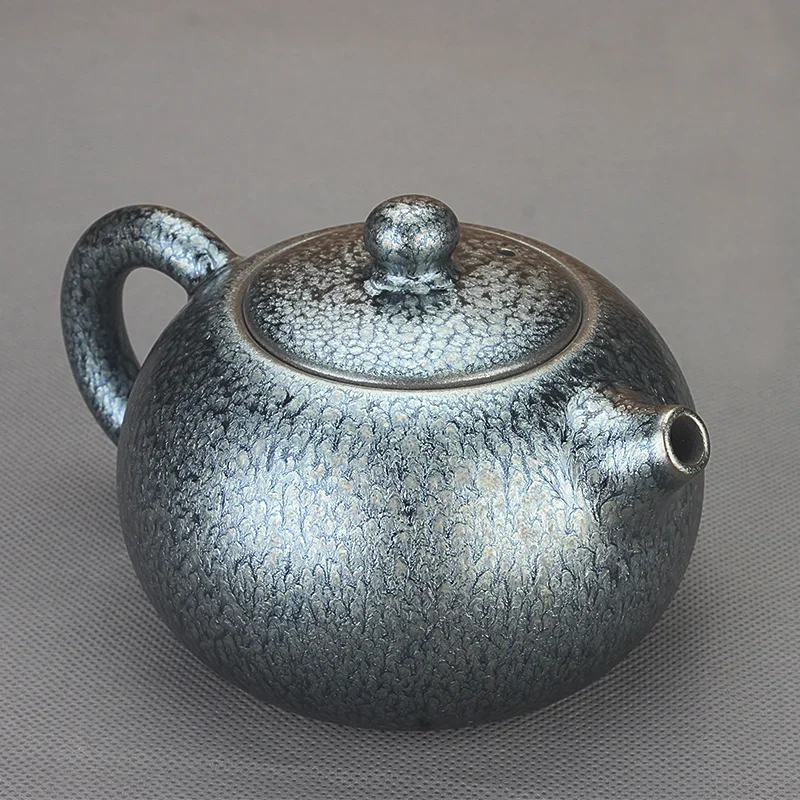 Jian Zhan 300ml Tenmokus Teapot Chinese Ancient Style and Craft Ceramic Natural oilspot Glaze intangible cultural heritage