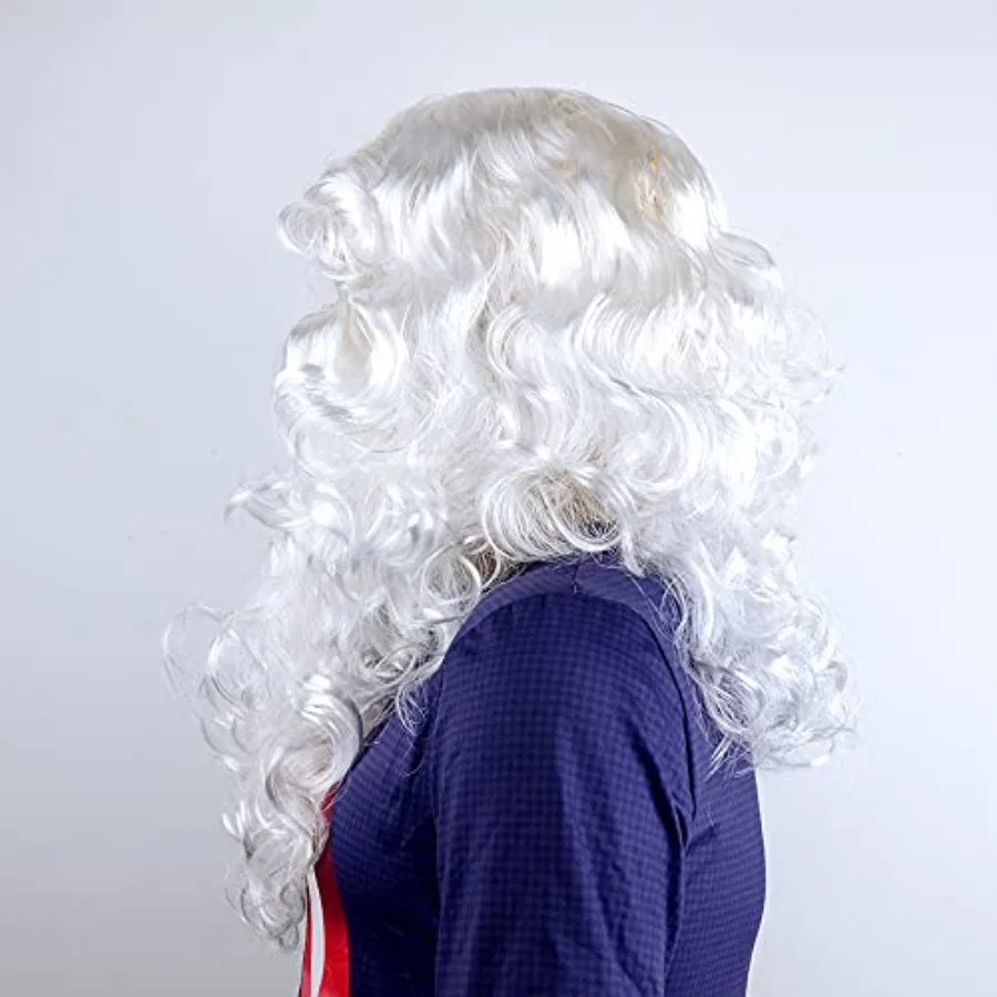Utavu سانتا شعر مستعار ولحية مجموعة عيد الميلاد شعر مستعار فستان بتصميم حالم أبيض