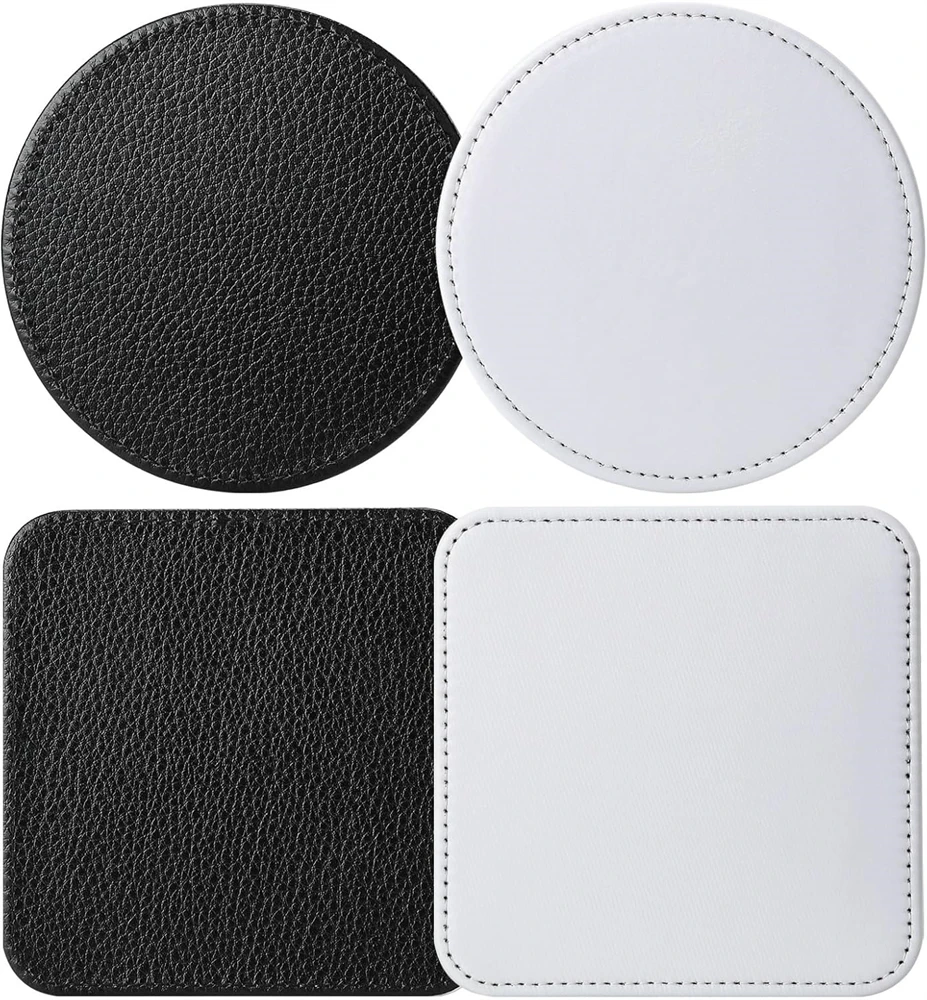 30 Pcs Sublimation Blank PU Drink Coasters with Sewn Edge PU Leather Non Slip Blank Cup Mat DIY Heat Transfer Cup Pad