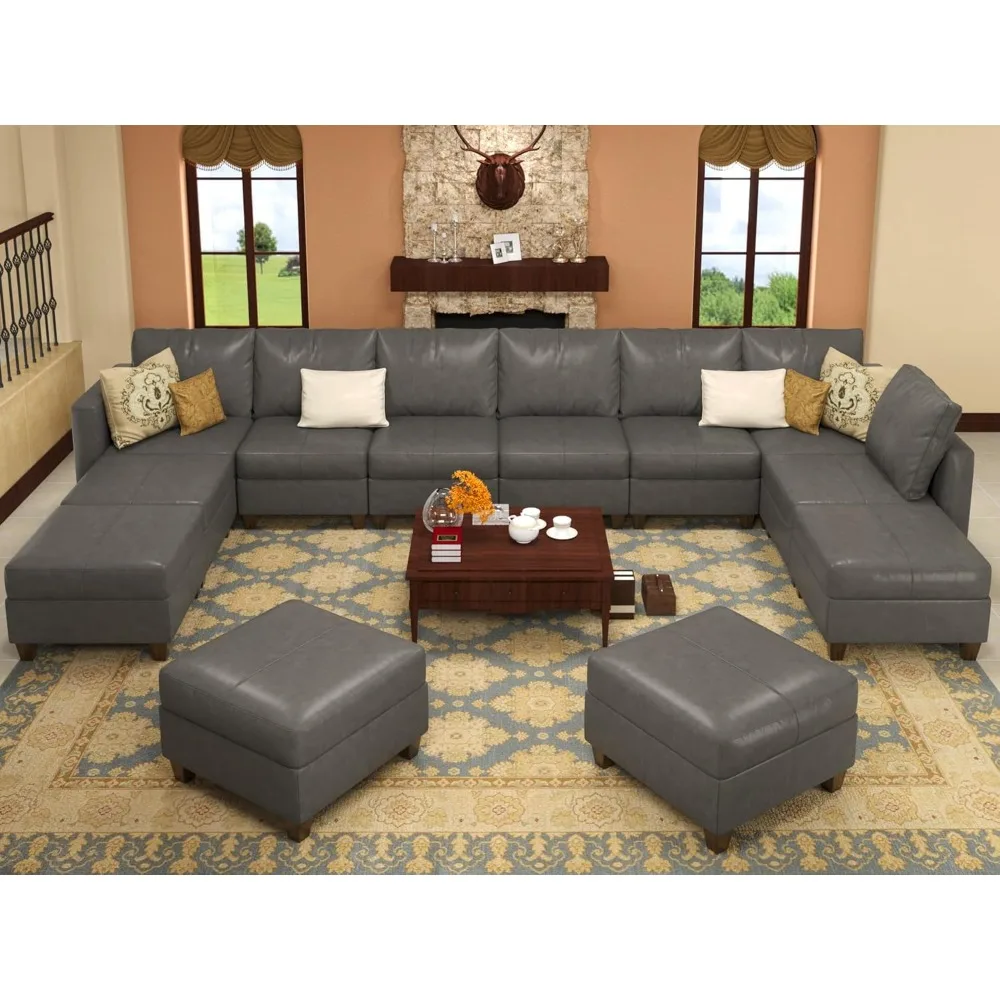 

Oversized Sectional Sofa Modular Couch with Reversible Chaises, Faux Leather U Shaped Sectional Couch with Storage Co