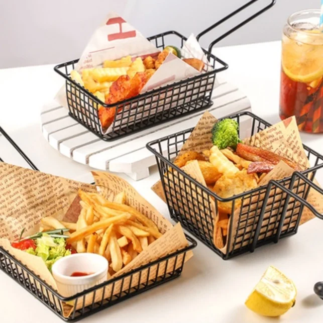 1PC French Fries Basket Snack Basket Fried Chicken Basket Stainless Steel Metal Basket Mutifunctional Household Kitchen Supplies