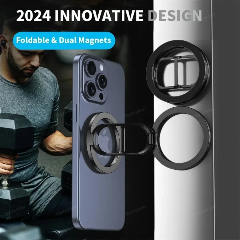 جديد على الوجهين حامل هاتف مغناطيسي حلقة حامل مسنده قبضة المغناطيس ل Magsafe آيفون 16 15 14 13 12 برو ماكس حامل سيارة الصالة الرياضية