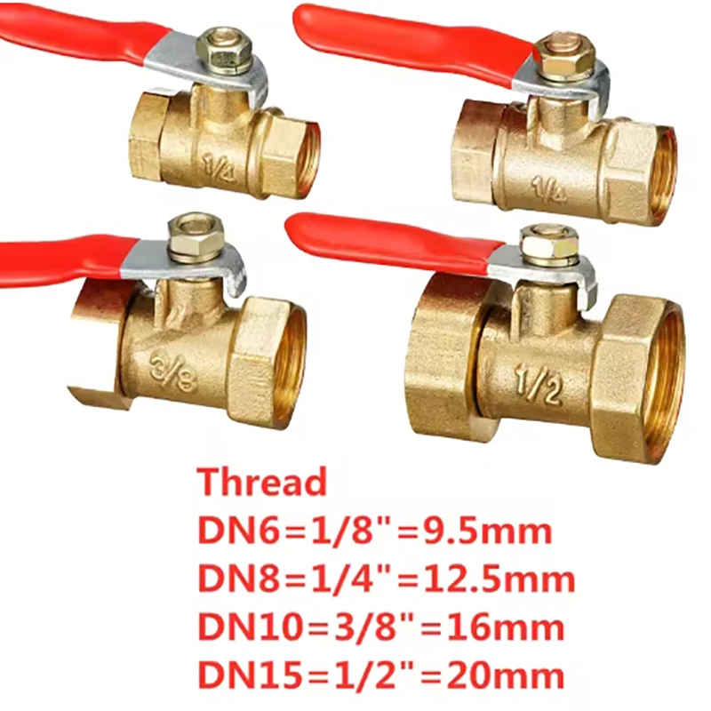 

Brass ball valve 1/4'' 3/8'' 1/2'' Female Thread Ball Valve Brass Connector Joint Copper Pipe Fitting Coupler Adapter