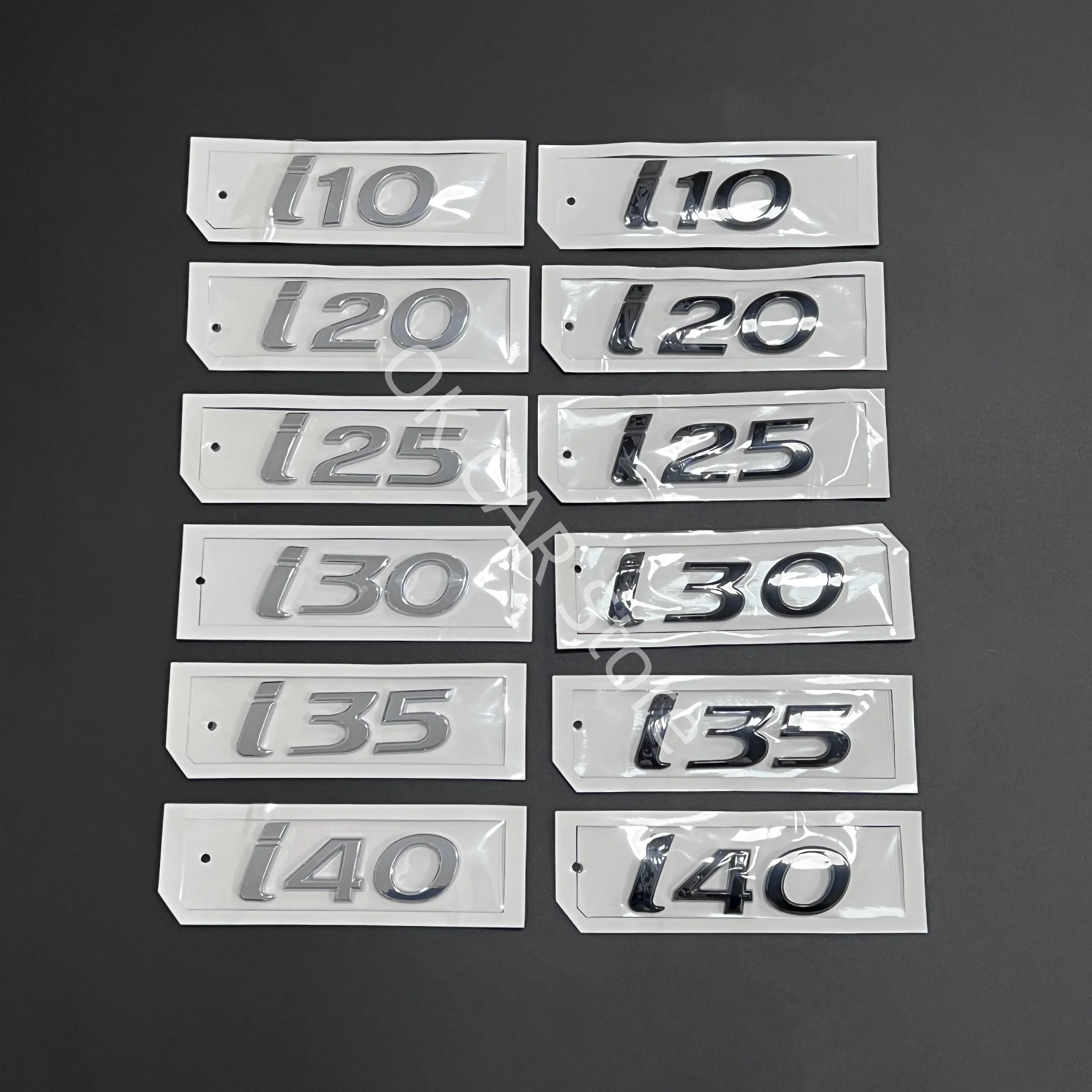 

For Hyundai i10/i20/i25/i30/i35/i40 Letter Emblem, 2 Colors Chrome Black Self Adhesive Badge