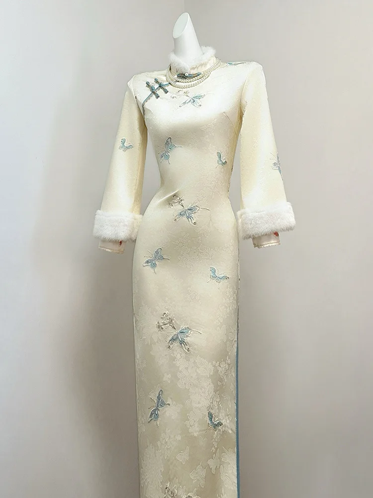 

Ele White Embroidered Fro Coat Winter New Arrival 2026 plus Size Warmth Long Sve Full Length Cusizable Wedding Dr