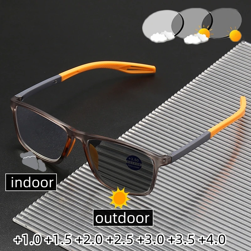 

Men Sports Photochromic Reading Glasses for Women Outdoor Sun Shades Eyewear TR90 Square Anti-blue Light Far-sighted Eyeglasses