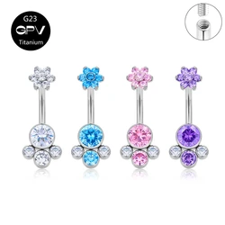 1PC 14G Navel Ring Navel Nail G23 Titanium Body Piercing Jewelry Inlaid With Zircon And Opal Female Piercing Navel Buckle