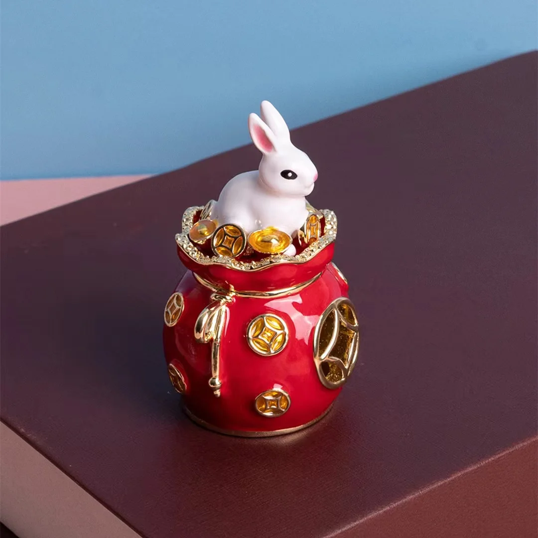 2023 Year of Rabbit Ornament New Alloy Enamel Coin Bunny Figure Chinese Style Wealth Mascot Home Decor Ching Fengshui Gift