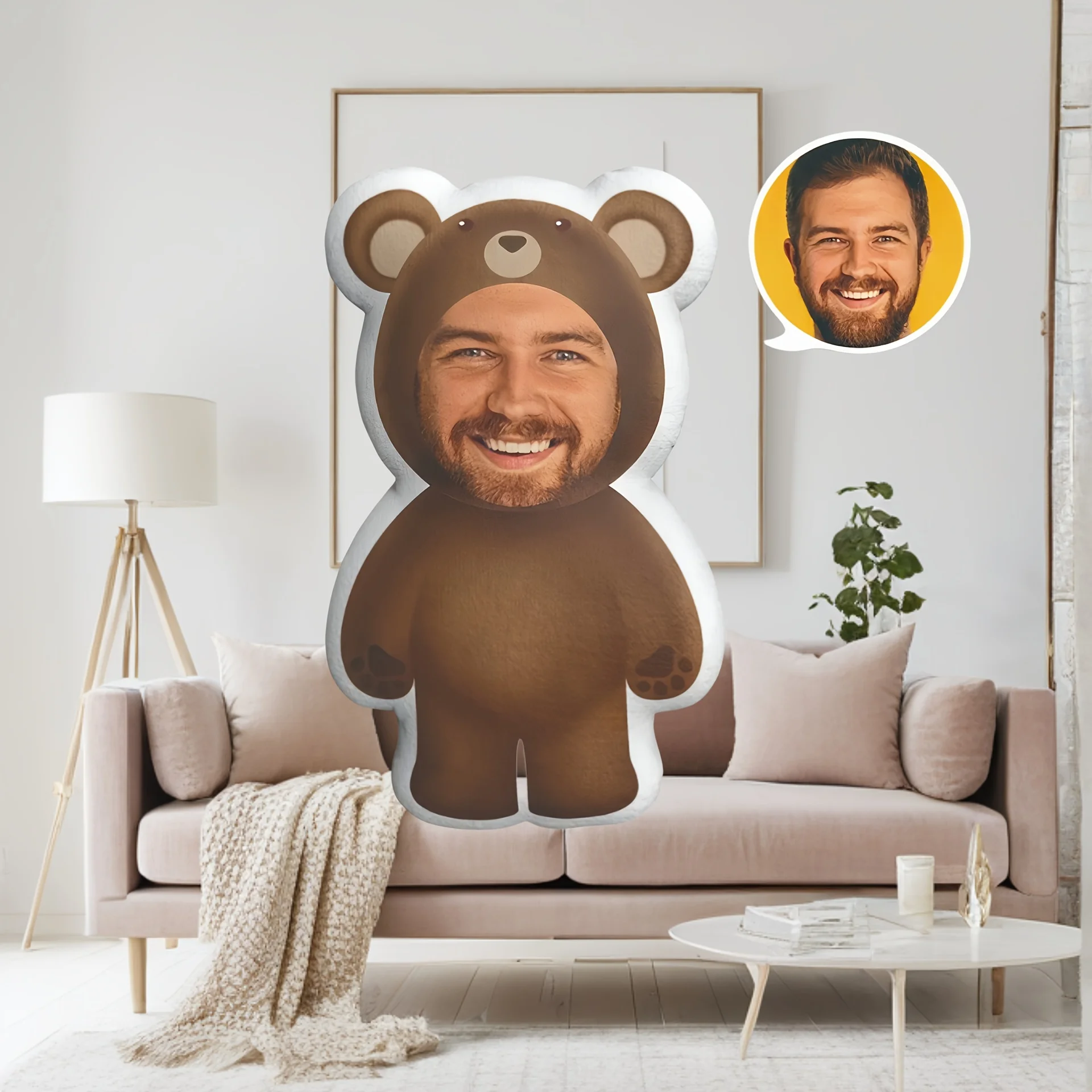 Personalized Face Custom Teddy Bear Plush Pillow Polyester Stuffed Animal Washable Decor Cushion All Season Cute Holiday Present