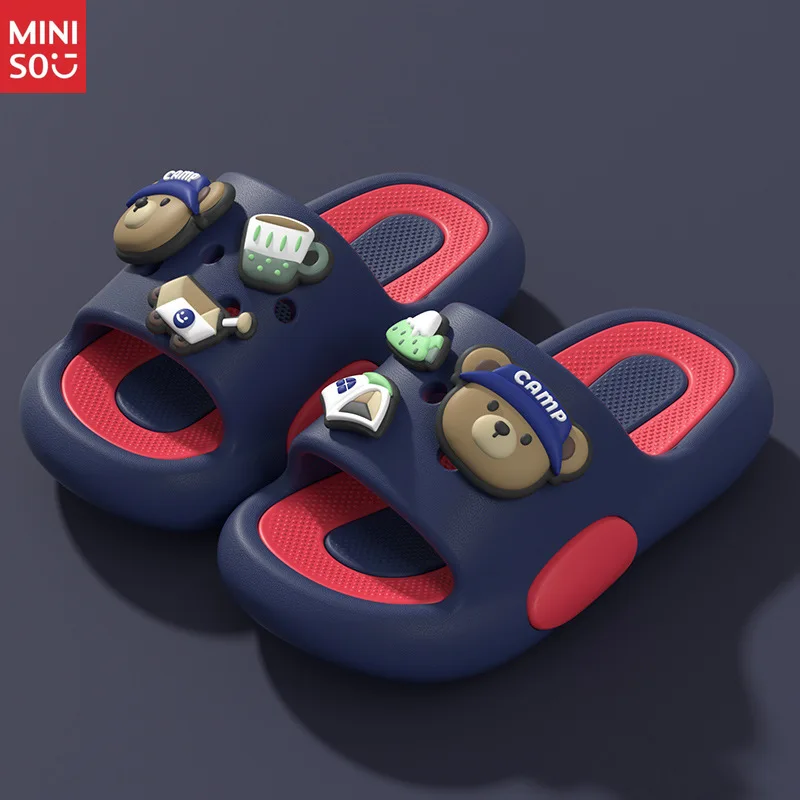 

Miniso 2025 Bear Slippers for Kids, Anti-Slip Bath Sandals for Boys & Girls