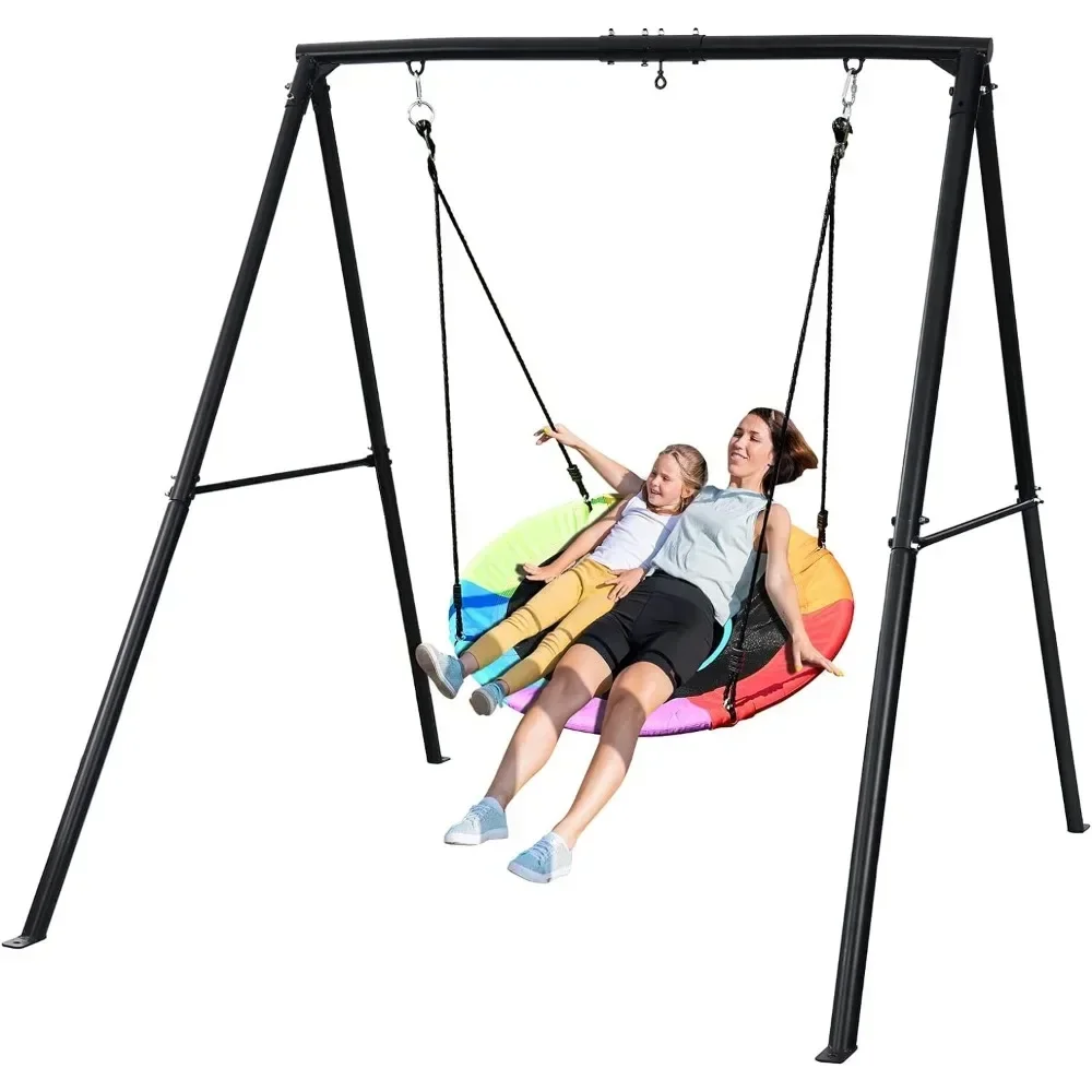 440lbs Swing Set With 40 Inch Saucer Tree Swing and Heavy Duty A-Frame Metal Swing Stand (Multicolor) Outdoor Garden Swings