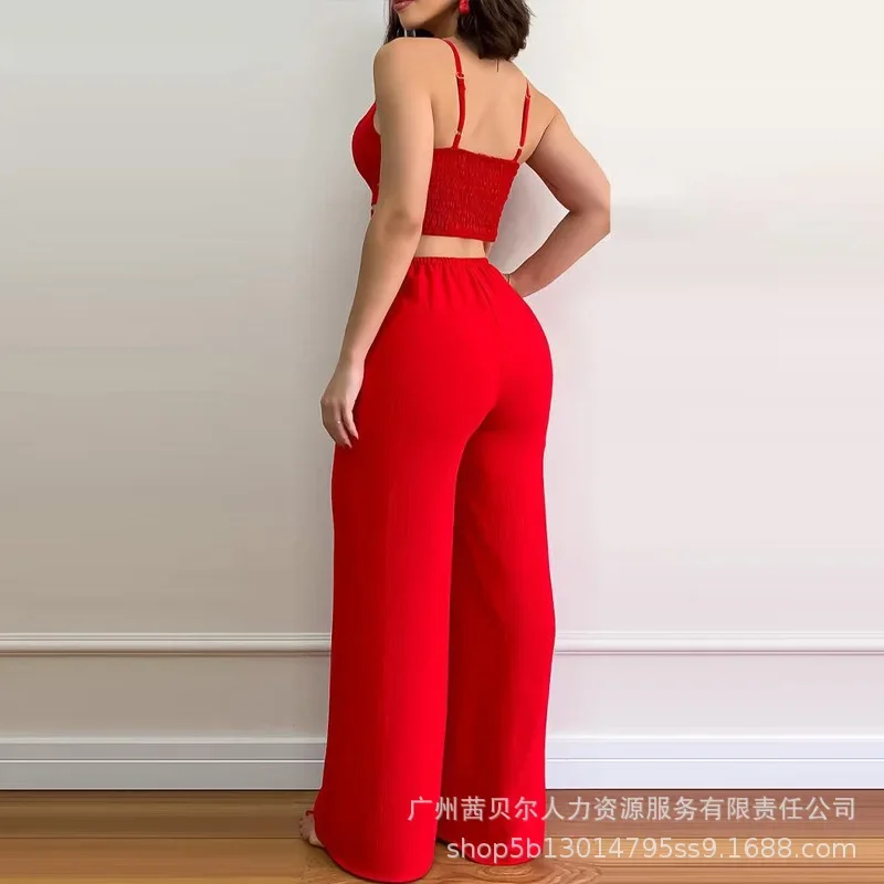 One-Piece Trousers Jumpsuit Shirred Open Back Trend Cutout Sexy Jumpsuits Women Summer Camis Top Sling Spaghetti Strap Jumpsuit