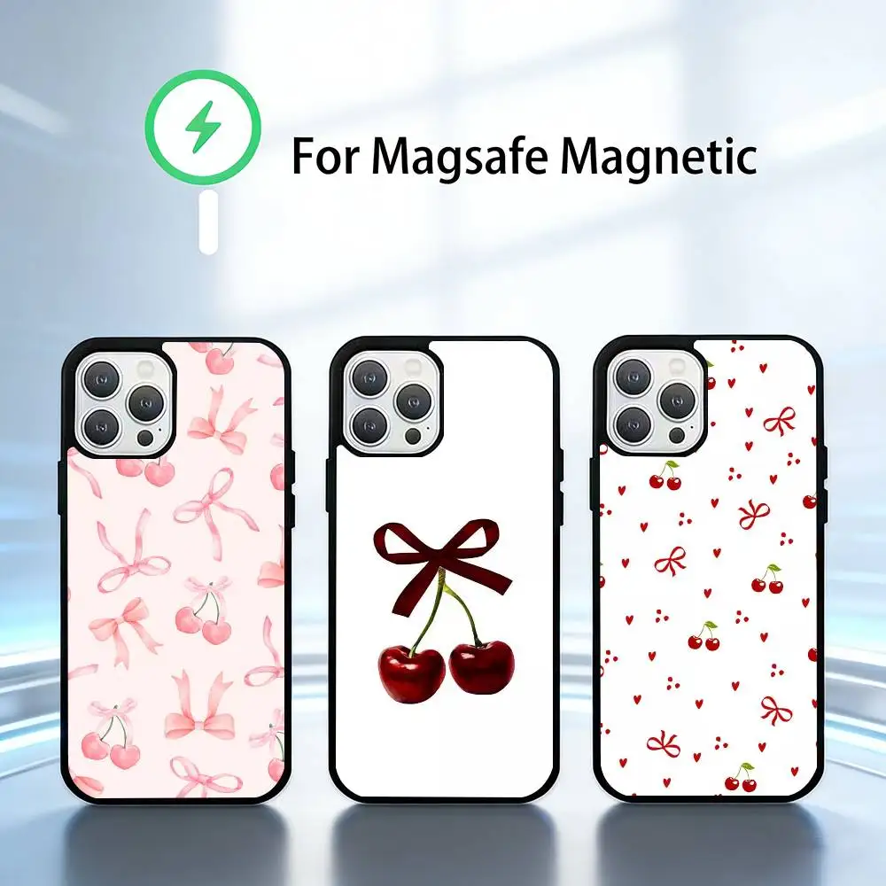 

Cherries with bows Phone Case For iPhone 14,16,15,13,17,12,Plus,Pro,Max Magnetic For Magsafe Frosted Cover