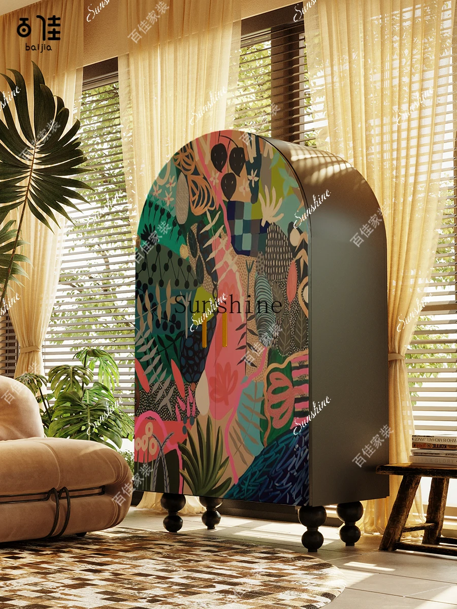 

American retro solid wood bedroom wardrobe living room entrance storage storage cabinetE