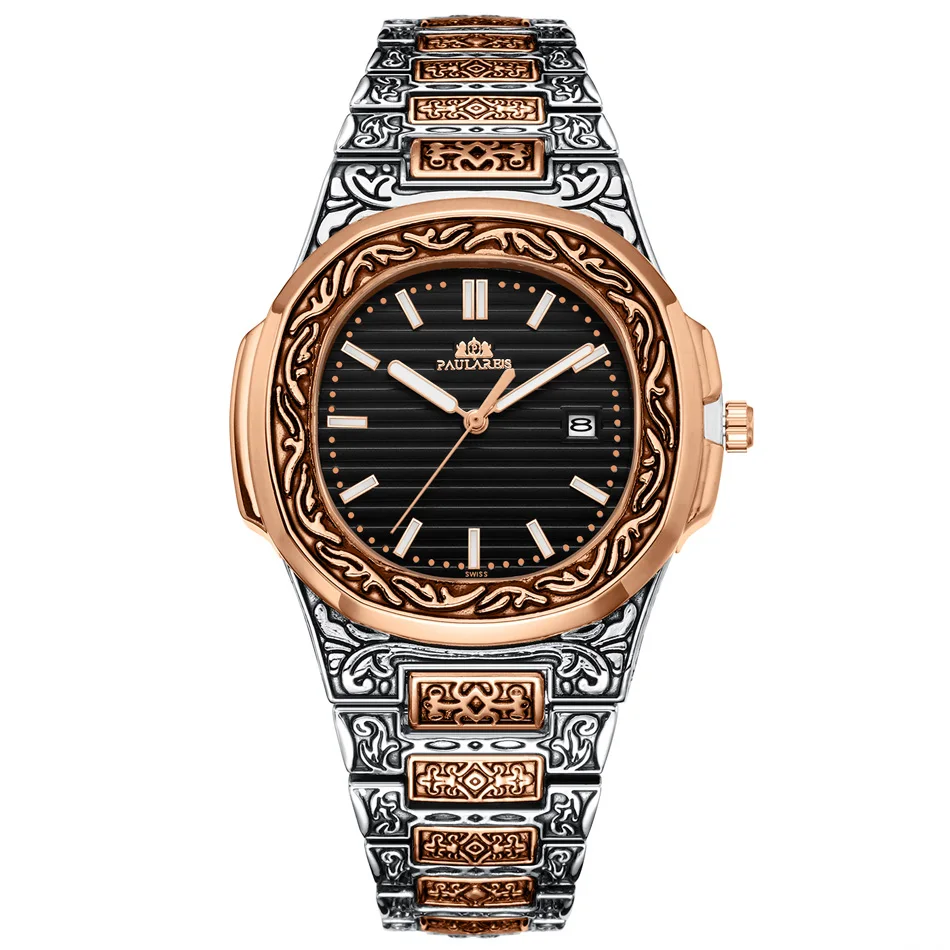 

Роскошные резные антикварные винтажные светящиеся розовые золотые, серебряные градиентные синие, серые кофейные модные кварцевые мужские часы