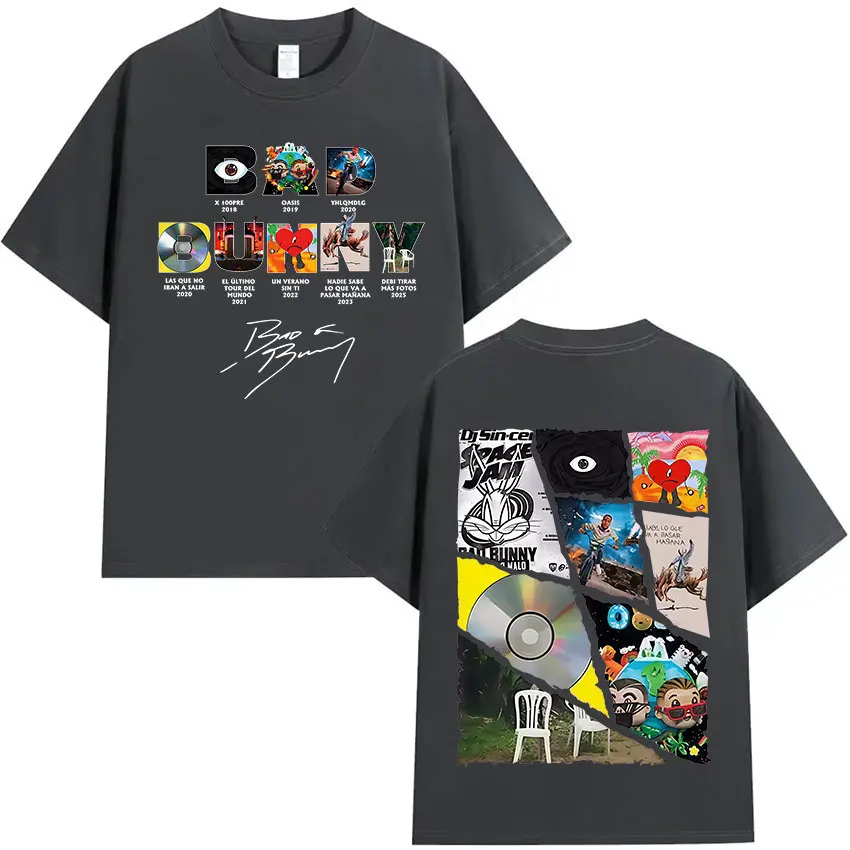 Rapper Bad Bunny Tour 2025 Album Merch T Shirts Debi Tirar Mas Fotos DTMF Graphics T-shirts Unisex Hip Hop Oversized Cotton Tees