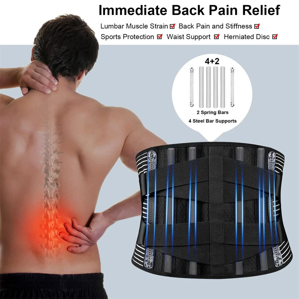 1 PCS Sport Breathable Waist Braces Back Support Belt Anti-skid Lumbar Support Belt with 6 Stays Mesh for Lower Back Pain Relief