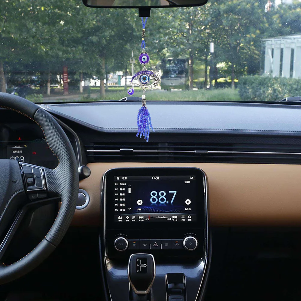 

2Pcs Turkish Blue Evil Eye Hanging Ornament Zinc Alloy Glass Protection Charm for Car Mirror Rearview Wall Decoration