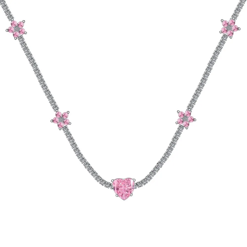 

Fashionable 925 Sterling Silver Necklace with High-end Zirconia Inlaid with Personalized Flower Heart Shaped Collarbone Chain