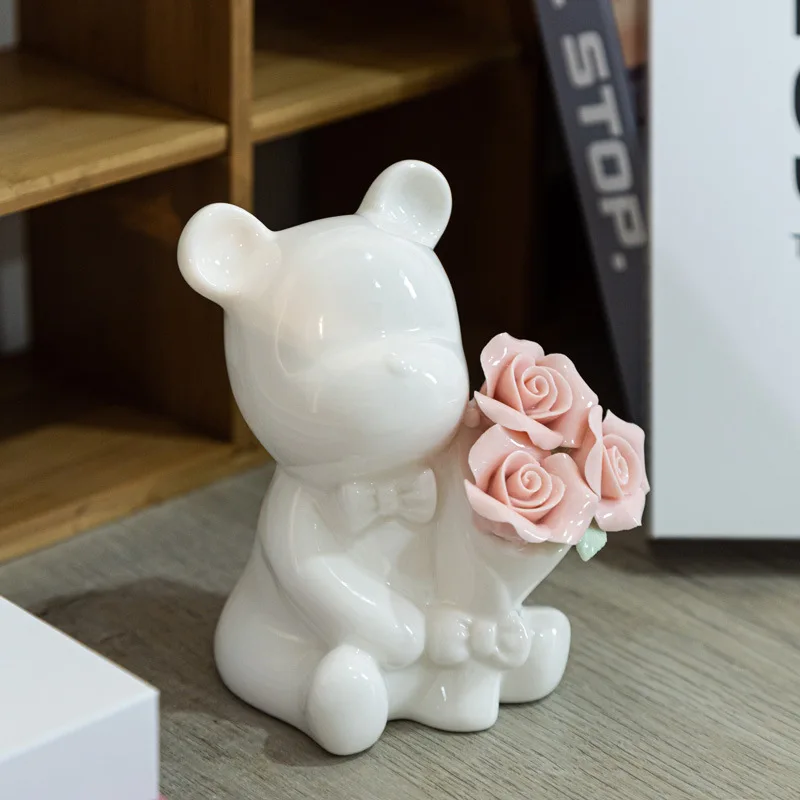 LUWU Ceramic Cute Little Bear Decoration Living Room Wine Cabinet Decoration Home Decoration