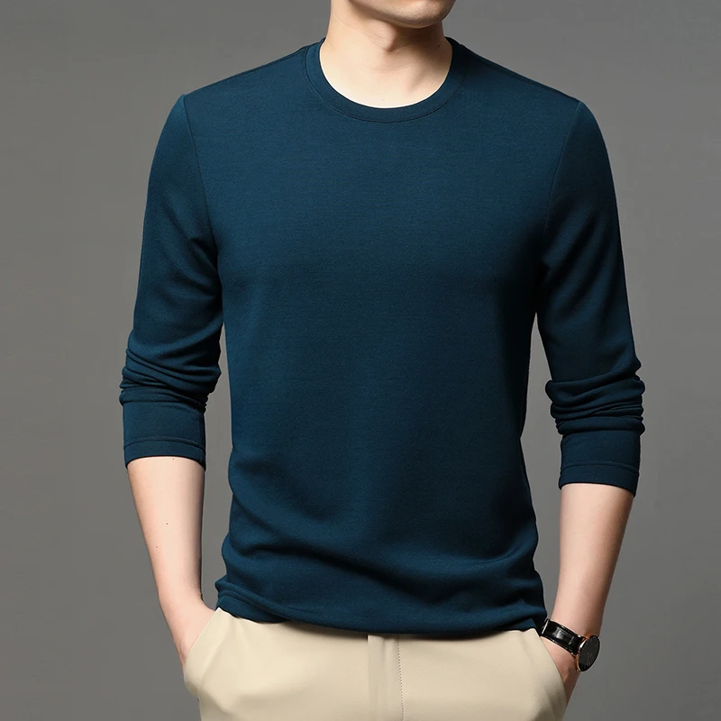 

2022 Cashmere Long Sleeve Men's T-shirts High Quality Solid Color Round Color Casual Male T-shirts Simple Man Tees 3XL