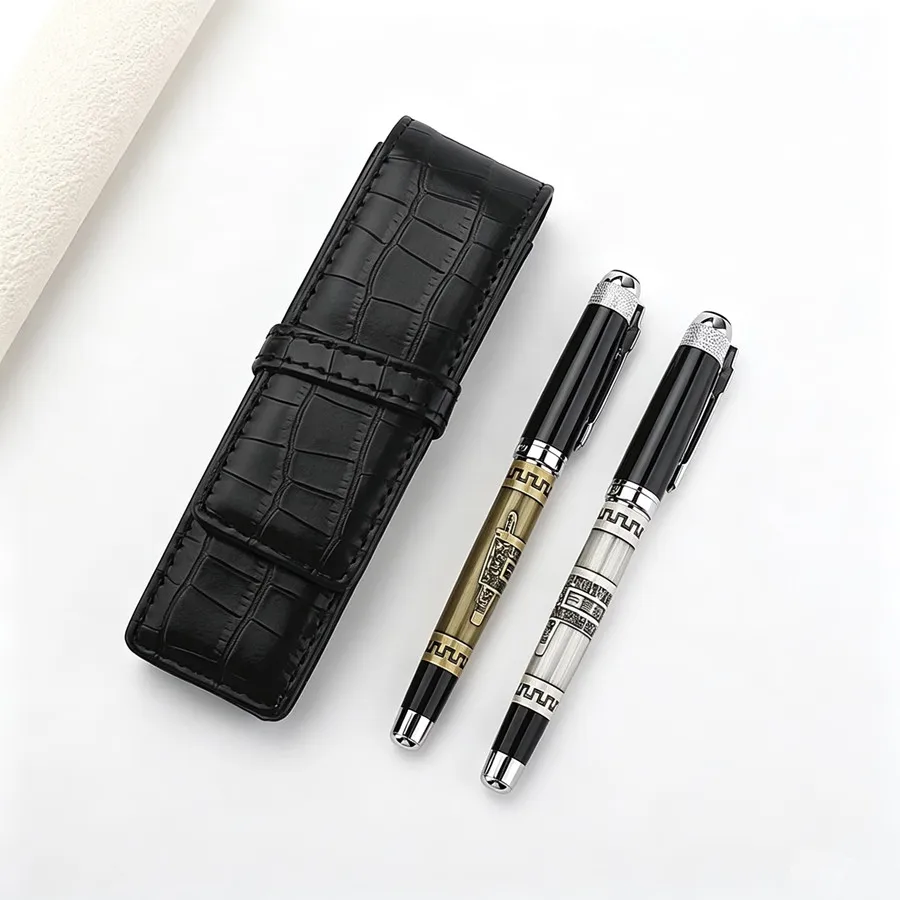 Schwarzes Krokodilleder-PU-Leder Stiftetui Tragbare Einzelstift-Tasche für Business und Büro Unterschrift-Rollerball- und Füllfederhalter