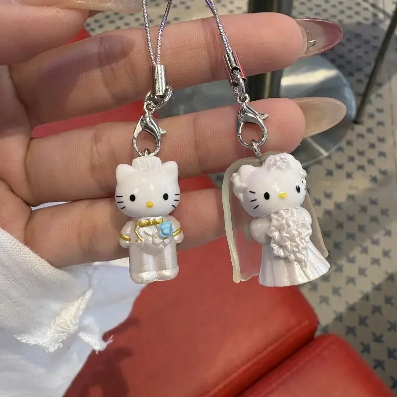 Kawaii Rosa Ángel arco pastel Hello Kitty llavero dibujos animados japonés delfín Boxer Hello Kitty colgante accesorios regalo de cumpleaños