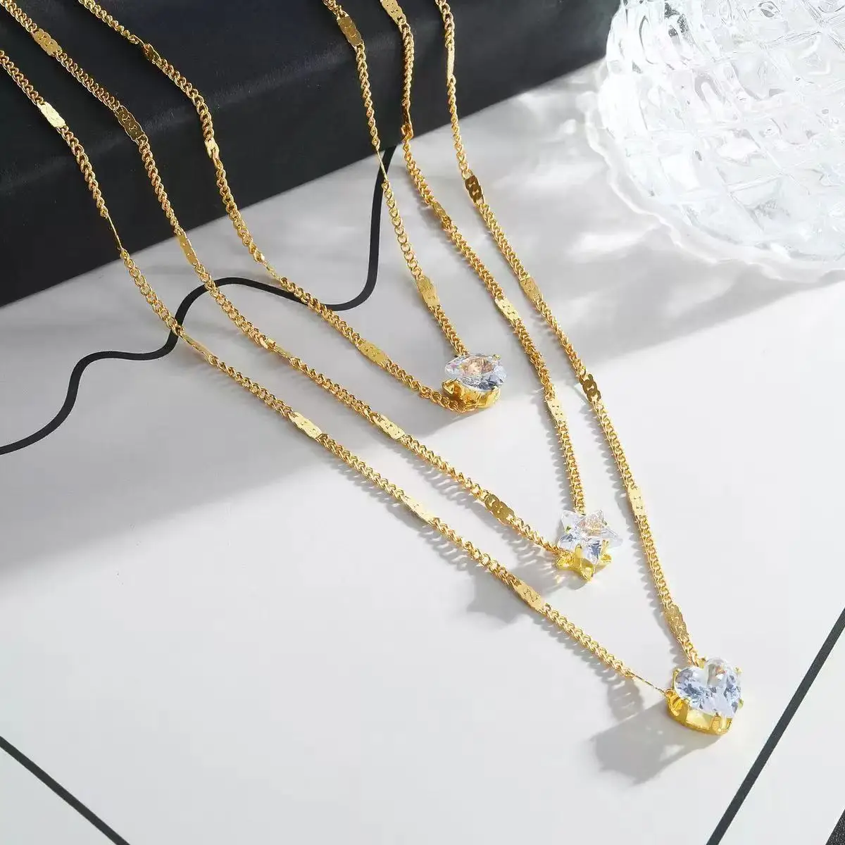 Cross-border multi-layered star heart teardrop pendant necklace, fashionable minimalist style women's clavicle chain