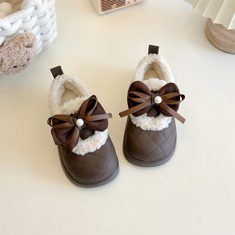 Toddler Winter Shoes Kids 2026 Hot Sale Indoor Outdoor Girls Fashion Cotton Shoes Cute Bow Decor Sweet Children's Causal Shoes