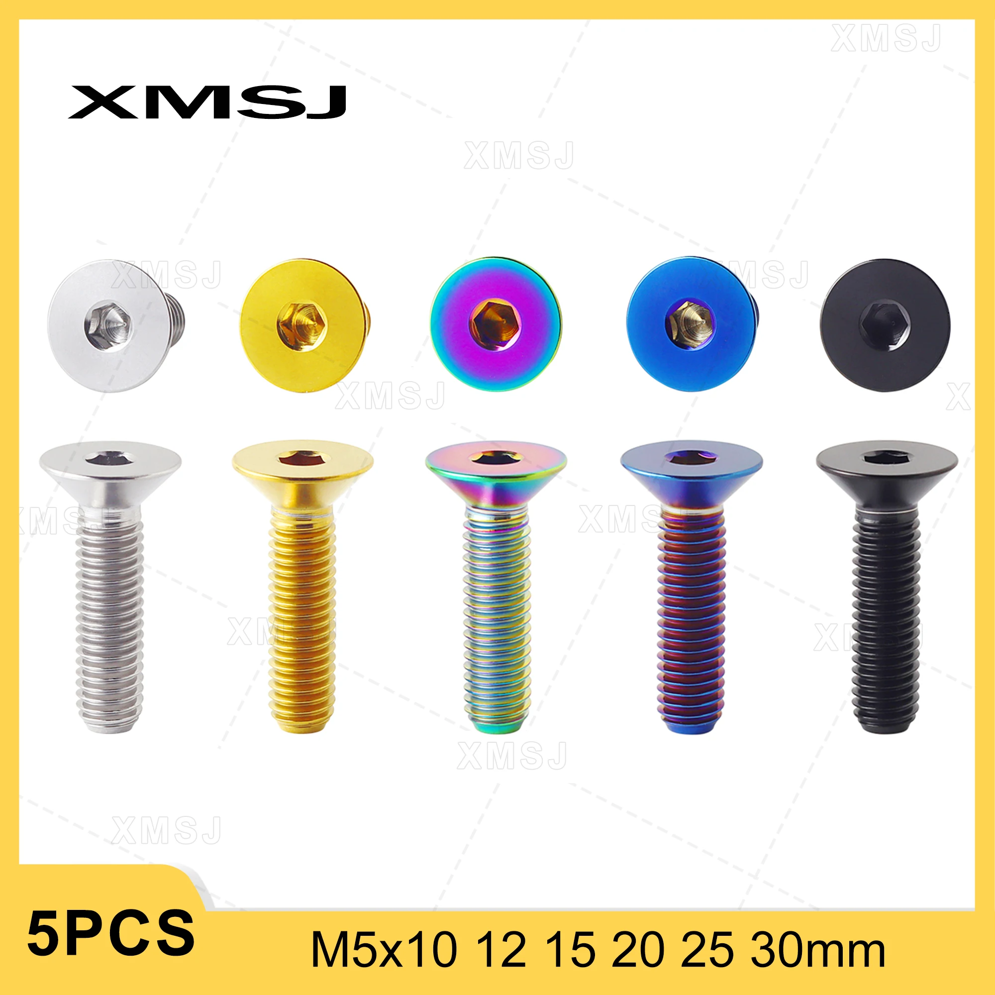 XMSJ Titanium Alloy Countersunk head Bolt M5x10 12 15 20 25 30mm Bicycle Refitting Allen Flat Head  Car Steering Wheel Screw