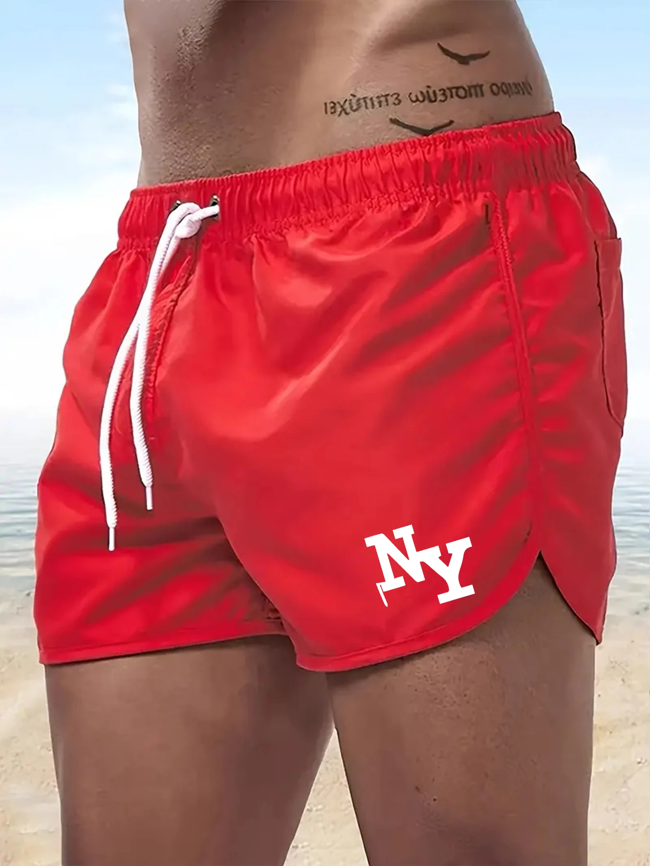 

Мужские шорты для плавания, быстросохнущие шорты для плавания, купальный костюм, дышащий шнурок с карманами для серфинга, пляжа, лета