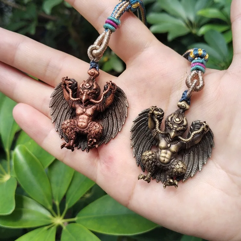 Tibetan Buddhism Garuda Statue Metal Golden Winged Bird Amulet Hand Carved Dharma Protector Talisman Religious Ornaments