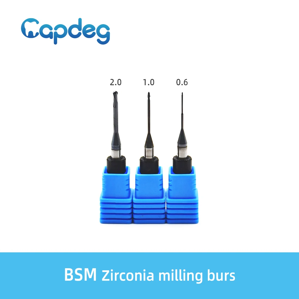 

BSM System Compatible CADCAM Zirconia Milling Burs Diamond Coated Lab Tools 2.0/1.0/0.6mm