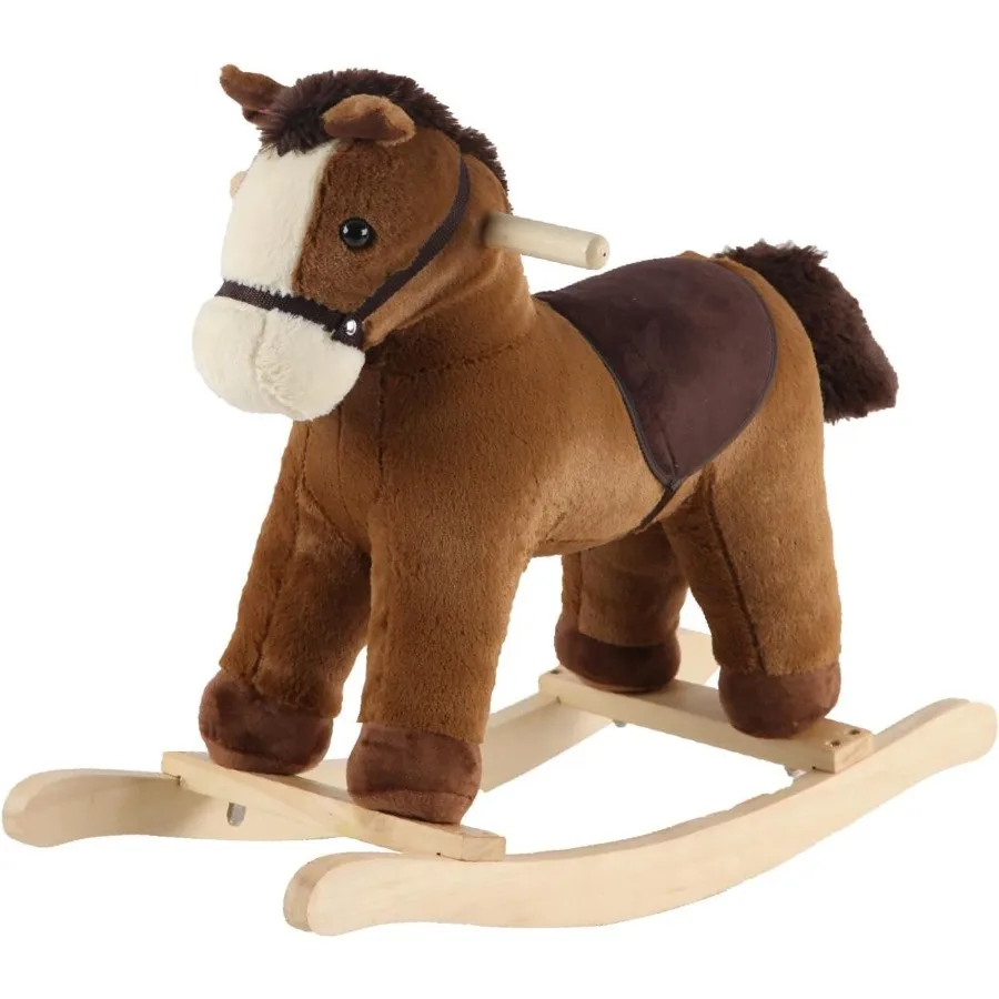 Rocking Horse Dark Brown Horse Rocker for Toddlers 18M+ Plush Ride on Horse Toy with Realistic Sound Soft Stuffed Filling CPC C