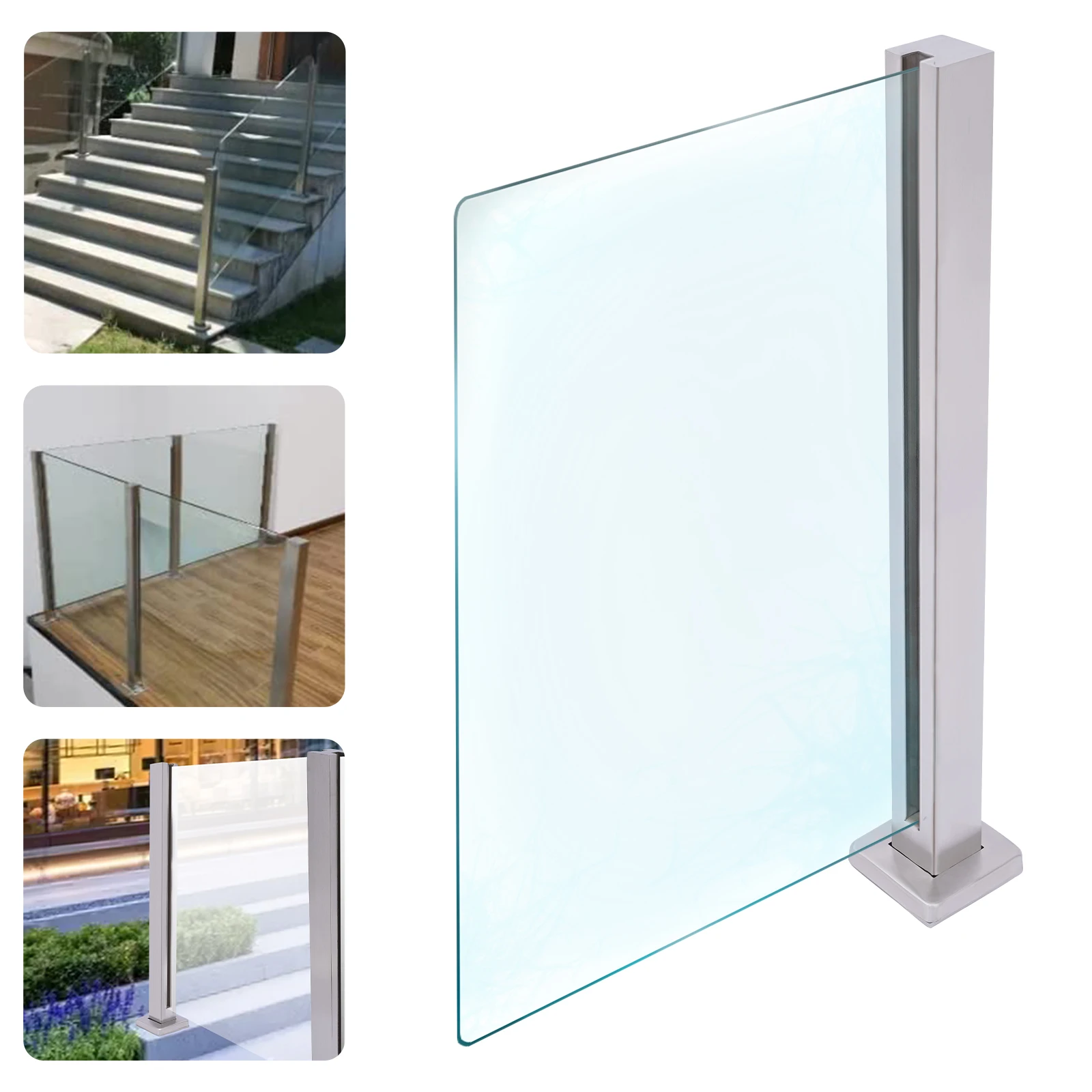 

35.8”/91cm Glass Railing End Post 304 Stainless Steel Balustrade for Balustrade Balcony Deck Stairs