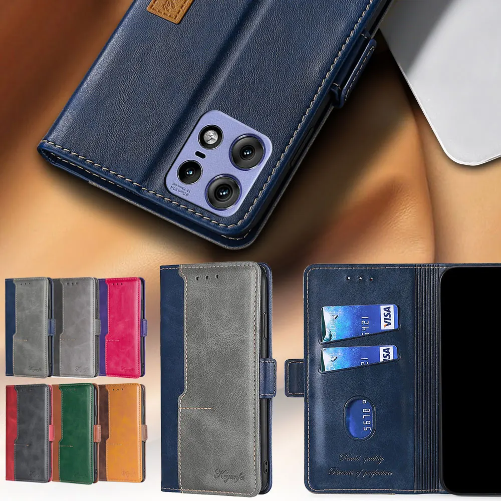 Schutzhülle aus kontrastierendem Leder für Motorola Edge 50 50S Pro Fusion Edge 5G 2024, magnetische Flip-Book-Hülle