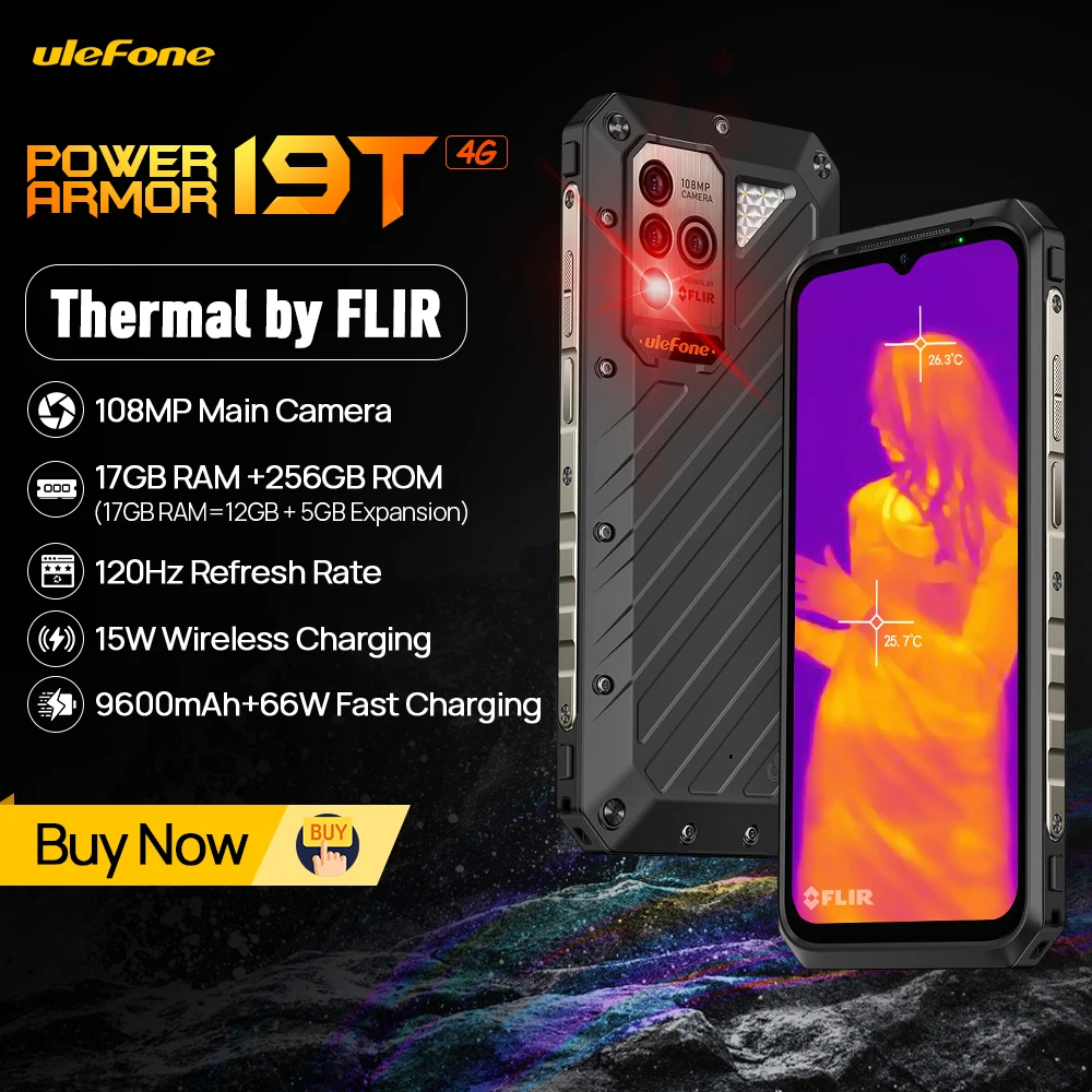 Ulefone 파워 아머, 19T 열 화상 카메라 FLIR, 월드 프리미어®헬리오 G99 66W 핸드폰, 17GB RAM + 256GB ROM 견고한 휴대폰 