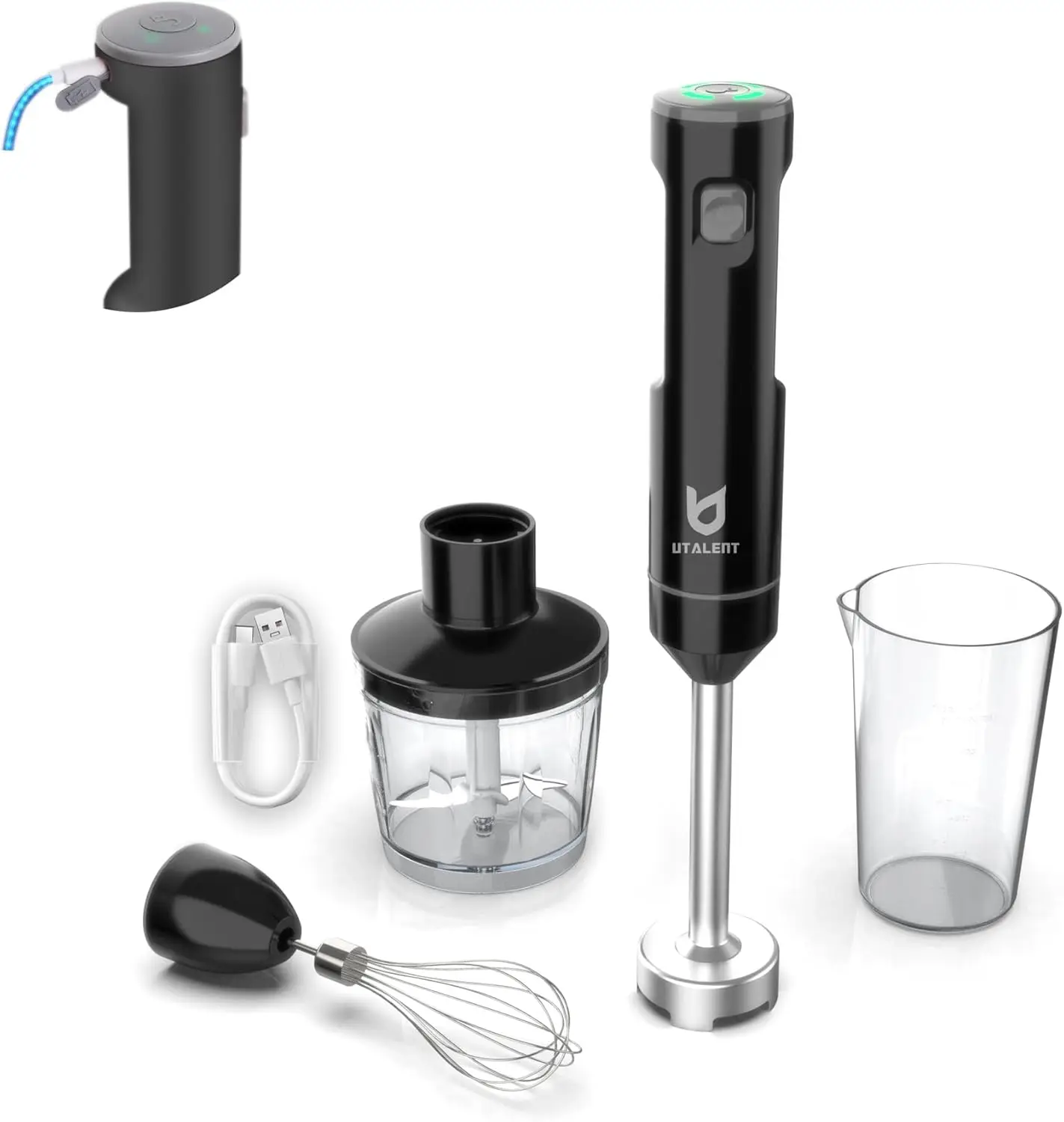 

Variable Speed Immersion Blender Rechargeable, with 500ml Chopper, 600ml container