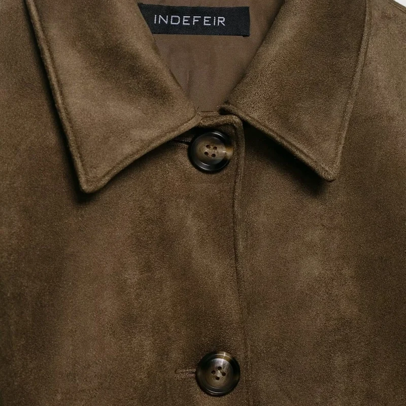 KEYANKETIAN Autunno e Inverno Nuovo Colletto da Donna Monopetto a Maniche Lunghe Giacca in Pelle Scamosciata Cappotto Corto da Donna