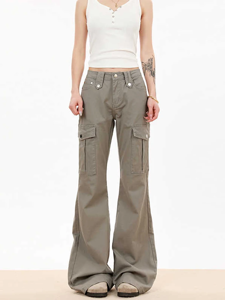 جينز نسائي منخفض الارتفاع كاكي أمريكي ريترو Bootcut جينز دينم سروال Y2k ياباني 2000s شارع العليا Harajuku جرس سفلي