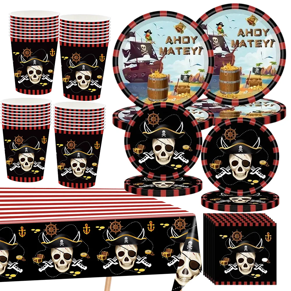 

Pirate Ship Theme Birthday Party Decorations Tableware Npkins TableclothPirate Dinnerware Adult Kids Table Halloween Decor