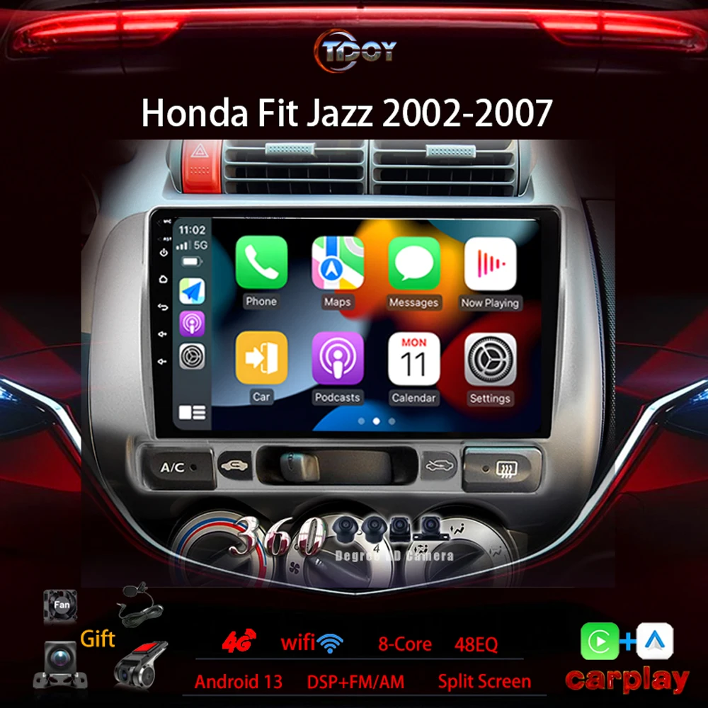Автомобильное радио для Honda Fit Jazz 2002-2007, авторадио, мультимедиа, автомобильный Carplay, Android, авто, беспроводное автомобильное видео, 8-ядерное автомобильное радио