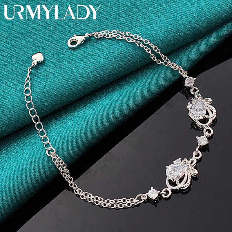 

URMYLADY 925 Sterling Silver Heart Zircon Bracelet For Women Wedding Party Charm Jewelry