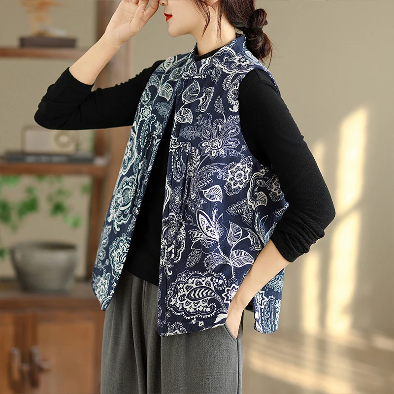 

Свободный хлопковый жилет в стиле ретро из чистого шелка и хлопка в стиле пэчворк, традиционный китайский женский джат Thiened, осенняя мода